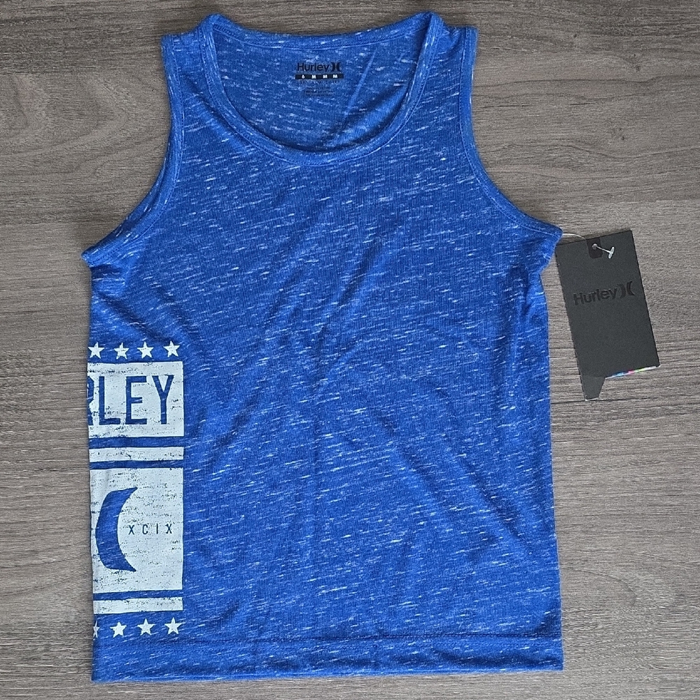 Hurley Blue and White Graphic Tank Top